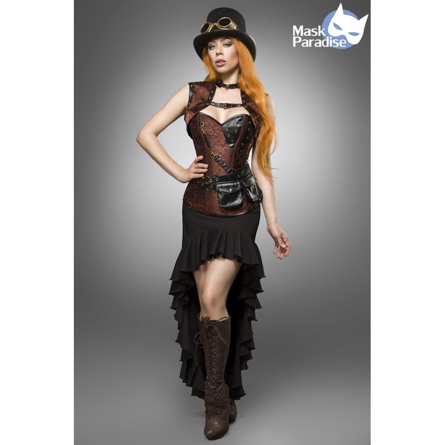 Steampunk Kostümset - Kostüm Komplettset Steampunk Lady von Mask Paradise besteht aus Rock, Corsage mit Bolero, Zylinder, Goggel