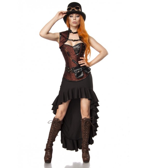 Steampunk Kostümset - Kostüm Komplettset Steampunk Lady von Mask Paradise besteht aus Rock, Corsage mit Bolero, Zylinder, Goggel