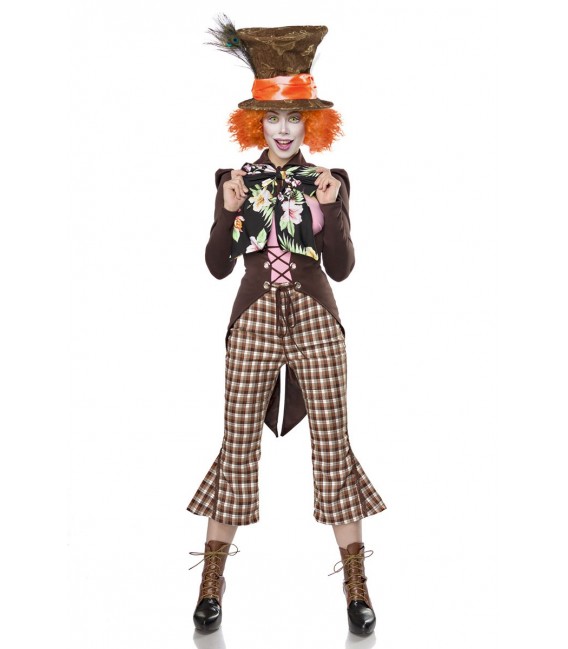 Hutmacherkostüm - Kostüm Komplettset Crazy Hatter von Mask Paradise besteht aus Perücke, Hut, Feder, Hutband, Hutkarte, Fliege, 