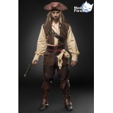 Piraten-Kostümset Captain Jack von Mask Paradise besteht aus Pistole, Hut, Kopftuch, Hemd, Weste, Hose, Beinstulpen, 2 Tücher, 3