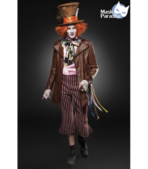 Hutmacher-Kostüm: Mad Hatter von Mask Paradise. detailreiche Kostümset mit Perücke, Fliege, Hut, Band, Federn, Hutkarte, Hemd, J