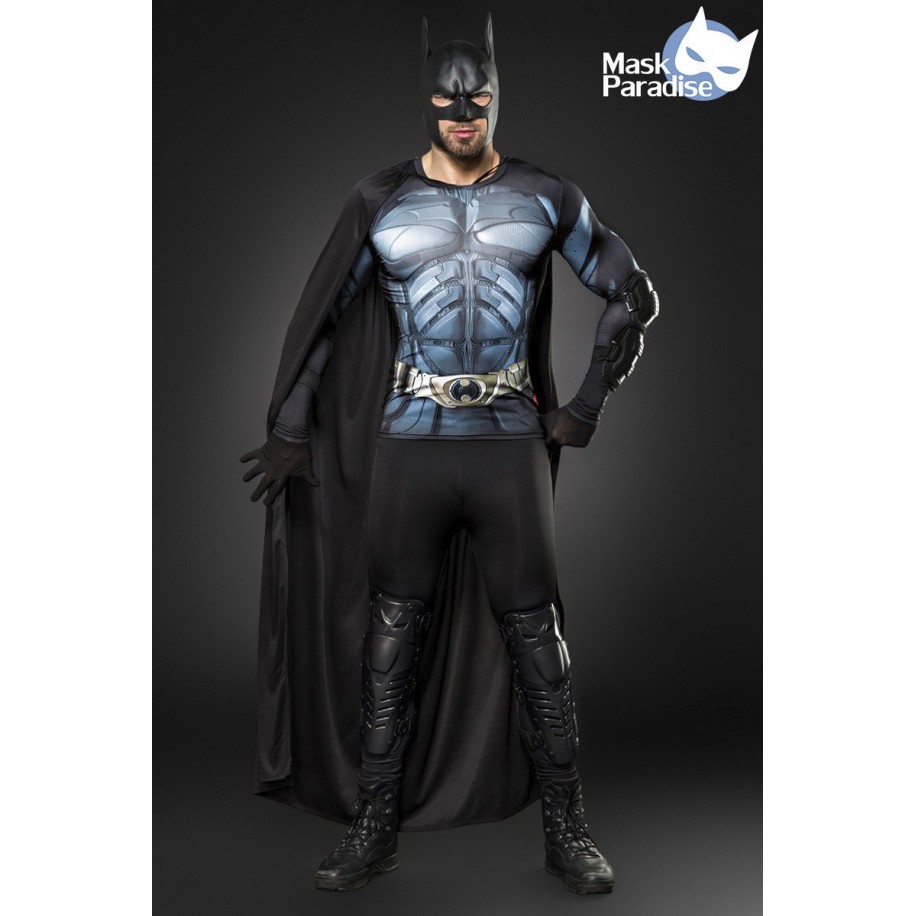 Batman-Kostüm von Mask Paradise - Maske, Handschuhe, Longsleeve, Cape, Leggings, Beinprotektoren, Armprotektoren