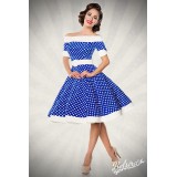 Schulterfreies Swing-Kleid mit Tellerrock von Belsira blau/weiß