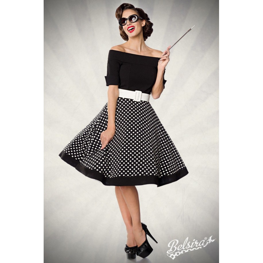 Schulterfreies Swing-Kleid mit Tellerrock von Belsira