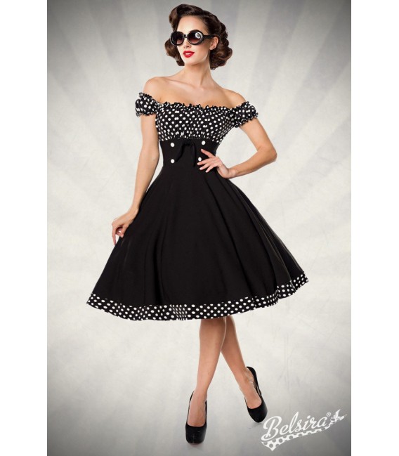Schulterfreies Swing-Kleid mit Tellerrock von Belsira schwarz/weiß