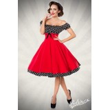 Schulterfreies Swing-Kleid mit Tellerrock von Belsira rot/schwarz/weiß