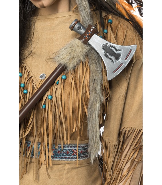 Indianerinkostüm: Native American von Mask Paradise  Kostümset Kleid mit Gürtel, Kopfschmuck und Tomahawk
