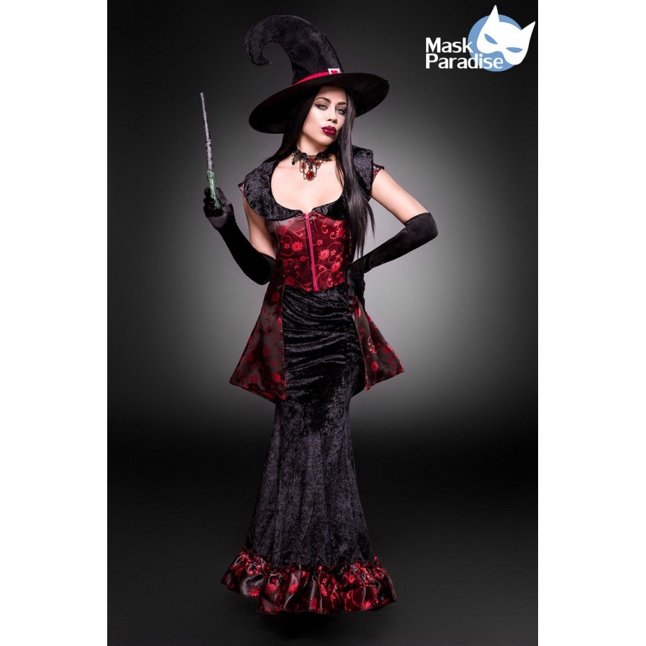 Dark Witch - Hexenkostüm von Mask Paradise - Top, Rock, Hut, Handschuhe, Zauberstab, Collier