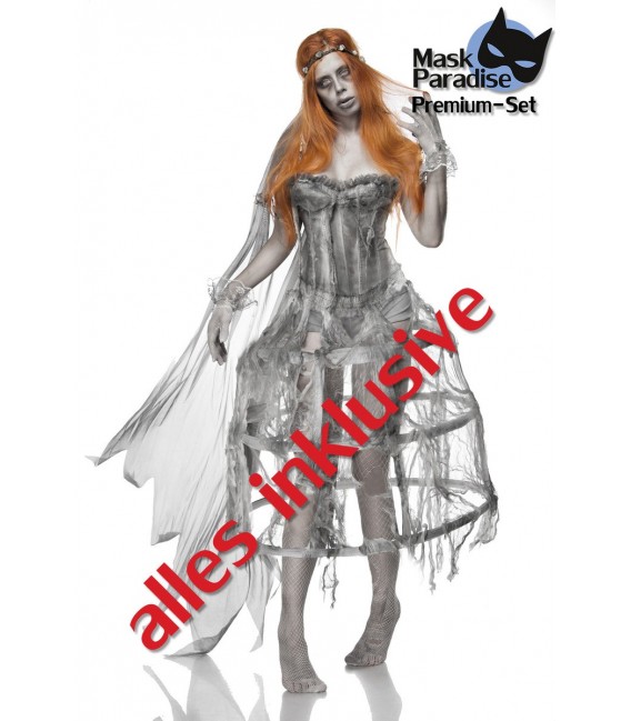 Zombiekostüm - Zombie Bride Kostüm von Mask Paradise - Kleid, Handschuhe, Stockings, Schleier, Höschen