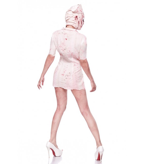 Zombiekostüm - Silent Nurse Kostüm von Mask Paradise - Minikleid mit Knopfleiste, Bandage und Hut