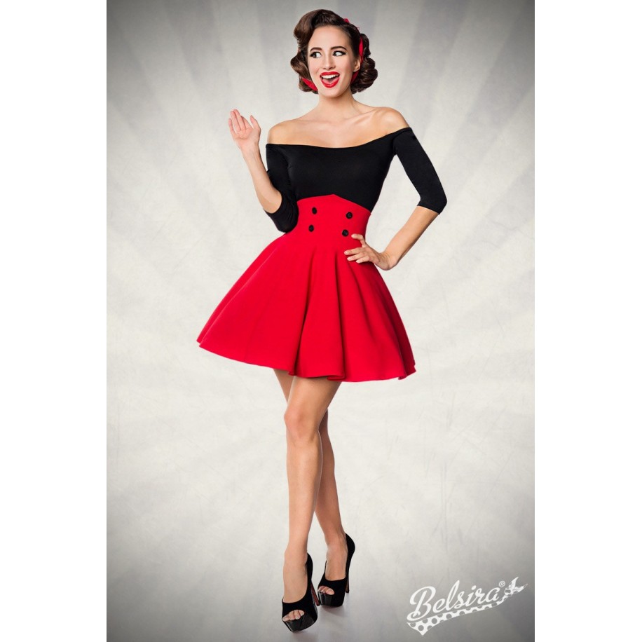 Kurzer Swing-Rock von Belsira in High Waist Optik mit extra breitem Bund rot