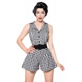 Ärmelloser Retro-Jumpsuit mit Reverskragen von Belsira schwarz/weiß