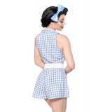 Ärmelloser Retro-Jumpsuit mit Reverskragen von Belsira blau/weiß