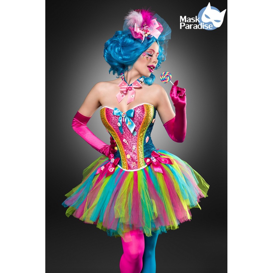 Candy Girl Kostümset Mask Paradise - Corsage, Tutu, Hut, Halsband, Handschuhe, Stockings und Lolli