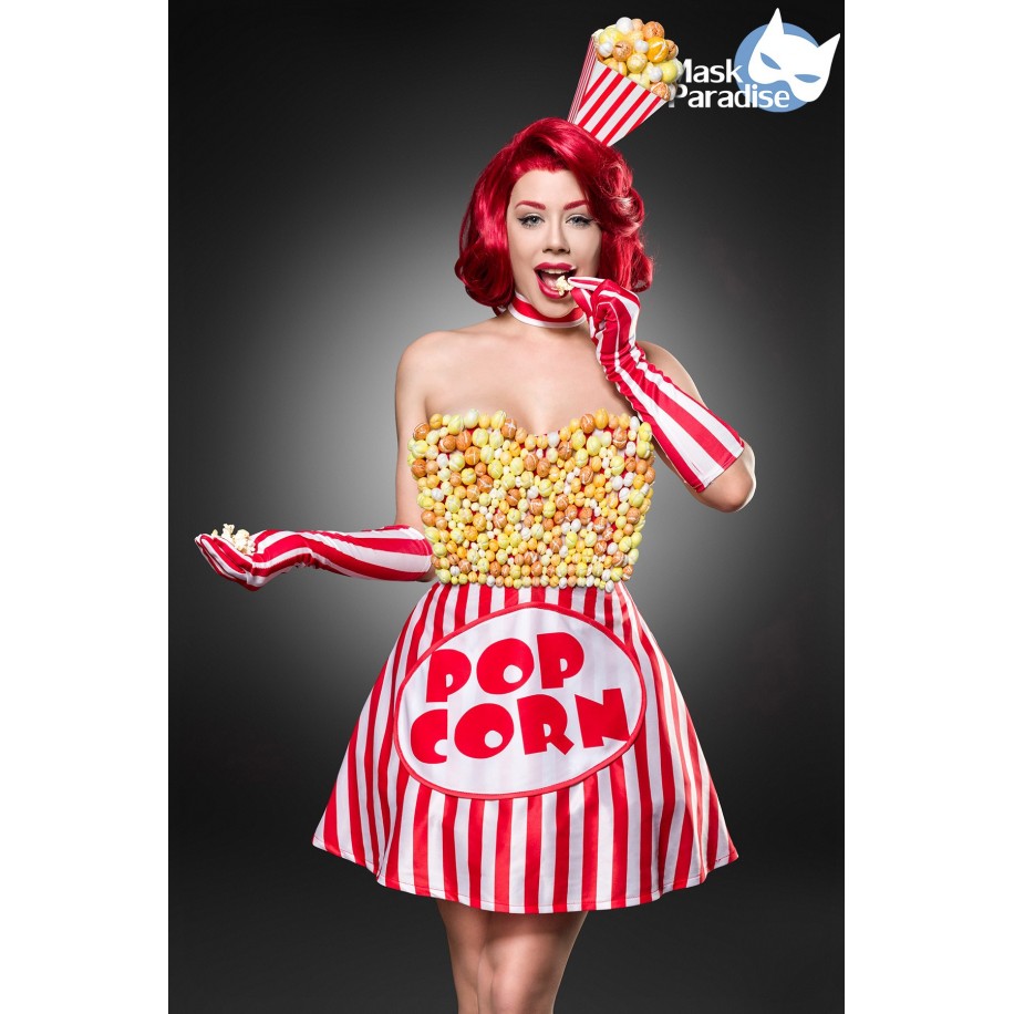 Popcorn Girl Kostüm von Mask Paradise - Kleid, Haarreif und Handschuhe