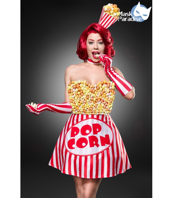 Popcorn Girl Kostüm von Mask Paradise - Kleid, Haarreif und Handschuhe