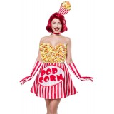 Popcorn Girl Kostüm von Mask Paradise - Kleid, Haarreif und Handschuhe