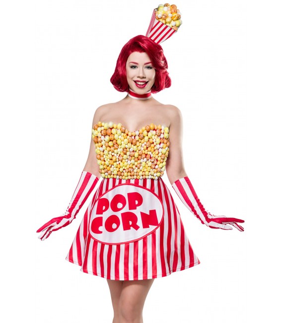 Popcorn Girl Kostüm von Mask Paradise - Kleid, Haarreif und Handschuhe
