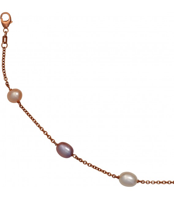 Perlenarmband 925 Silber rotgold vergoldet mit 4 Süßwasser Perlen 19 cm Armband Bild1