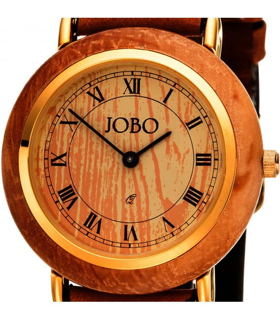 JOBO Damen Armbanduhr mit Holz Quarz Analog vergoldet Lederband braun Damenuhr Bild2