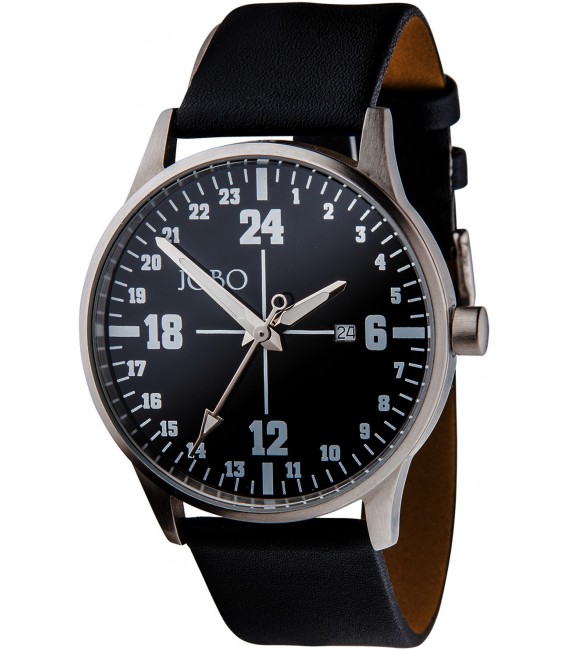 JOBO Unisex Armbanduhr 24-Stunden-Uhr Quarz Analog Edelstahl Leder Bild1