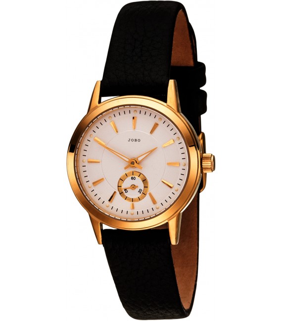 JOBO Damen Armbanduhr Quarz Analog Edelstahl vergoldet Lederband schwarz Bild1