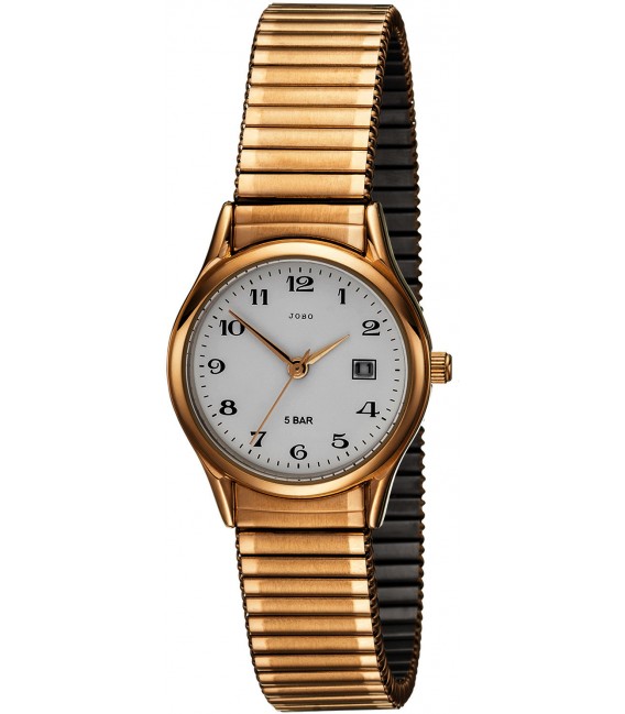JOBO Damen Armbanduhr Quarz Analog Edelstahl gold vergoldet Flexband Datum Bild1