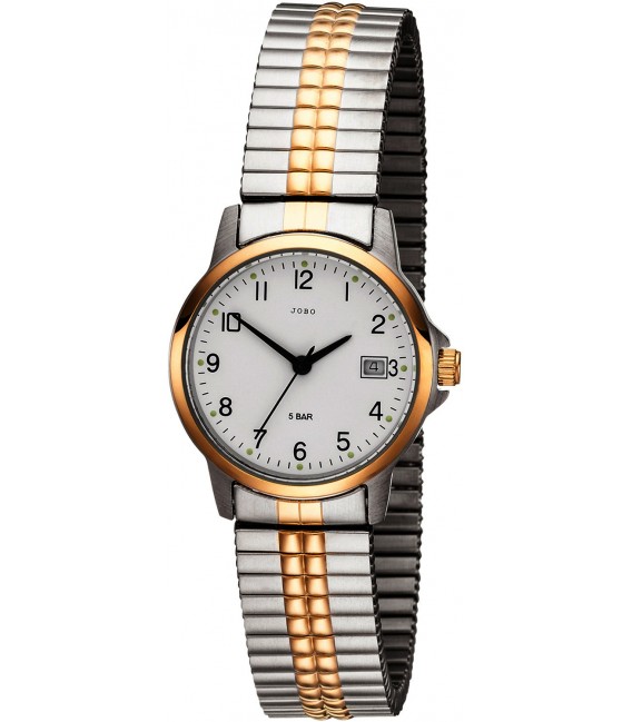 JOBO Damen Armbanduhr Quarz Analog Edelstahl bicolor vergoldet Flexband Datum Bild1