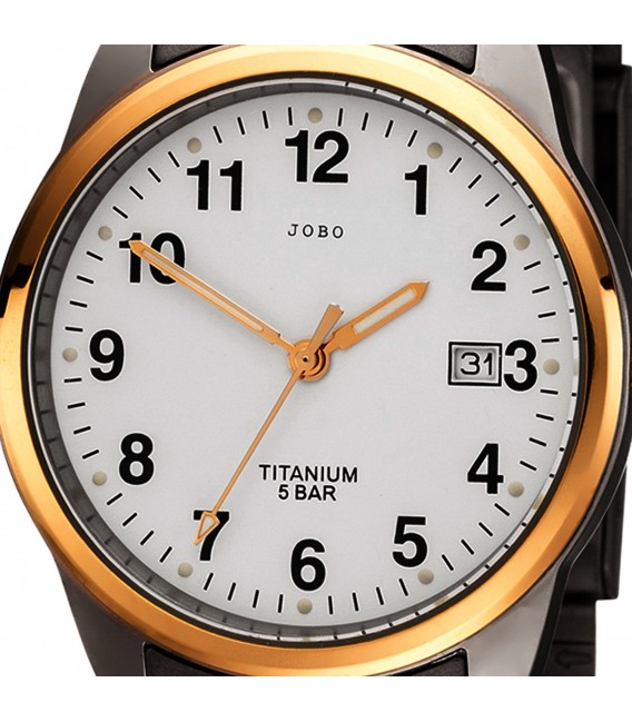 JOBO Herren Armbanduhr Quarz Analog Titan bicolor vergoldet Herrenuhr mit Datum Bild2