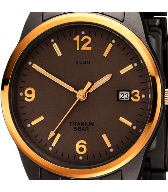 JOBO Herren Armbanduhr Quarz Analog Titan bicolor vergoldet Herrenuhr mit Datum Bild2