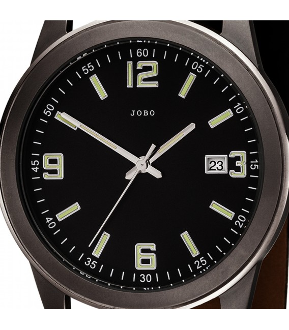 JOBO Herren Armbanduhr Quarz Analog Titan Lederband schwarz Herrenuhr mit Datum Bild2