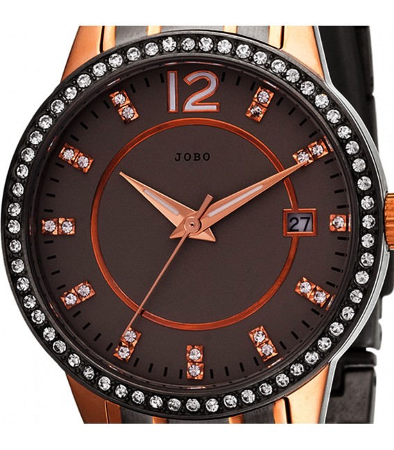 JOBO Damen Armbanduhr Quarz Analog Titan bicolor Mit SWAROVSKI® ELEMENTS Datum Bild2