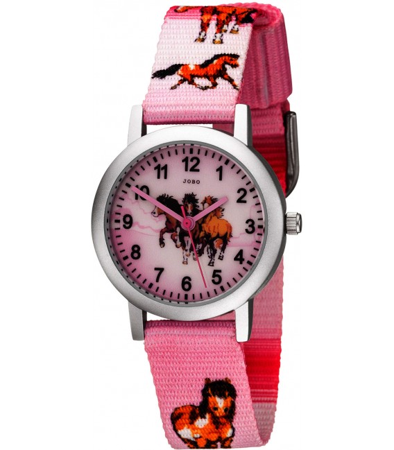 JOBO Kinder Armbanduhr Pferde rosa pink Aluminium Kinderuhr Pferdeuhr Mädchenuhr Bild1