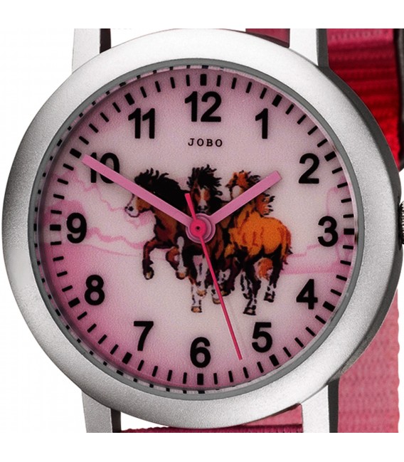 JOBO Kinder Armbanduhr Pferde rosa pink Aluminium Kinderuhr Pferdeuhr Mädchenuhr Bild2