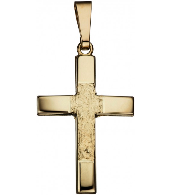 Anhänger Kreuz 585 Gold Gelbgold teil gehämmert Kreuzanhänger Goldkreuz Bild1