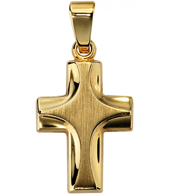Anhänger Kreuz 585 Gold Gelbgold mattiert Kreuzanhänger Goldkreuz Bild1
