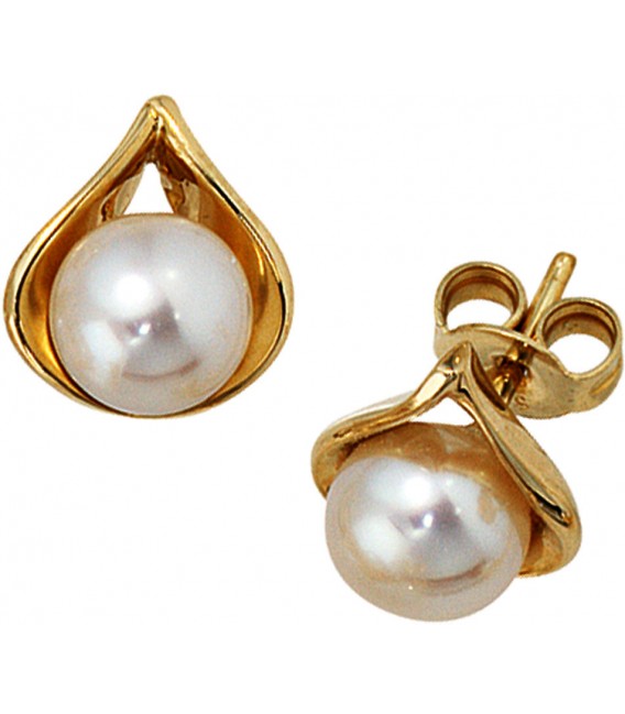 Ohrstecker 585 Gold Gelbgold 2 Süßwasser Perlen Ohrringe Perlenohrstecker Bild1