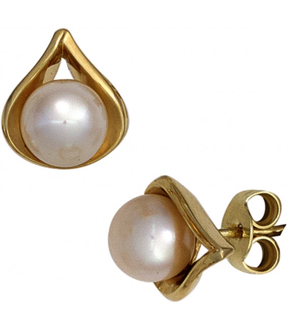 Ohrstecker 585 Gold Gelbgold 2 Süßwasser Perlen Ohrringe Perlenohrstecker Bild2
