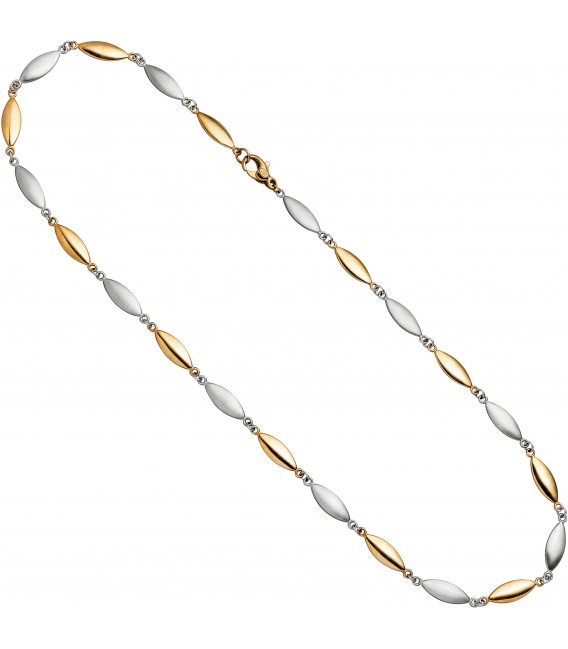 Halskette Kette 585 Gold Gelbgold Weißgold bicolor matt 45 cm Goldkette Bild1