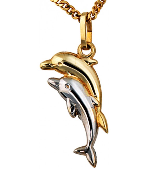 Kinder Anhänger Delfin Delfine 333 Gold bicolor Kinderanhänger Delfinanhänger Bild2