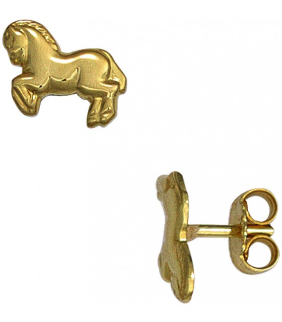 Kinder Ohrstecker Pferd Pferde 333 Gold Gelbgold Ohrringe Kinderohrringe Bild1