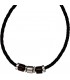 Collier Halskette Leder schwarz mit Edelstahl und Holz 45 cm Kette Lederkette Bild1