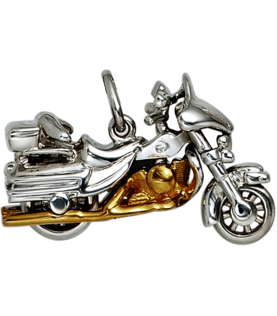 Anhänger Motorrad 925 Sterling Silber rhodiniert bicolor vergoldet Bild1