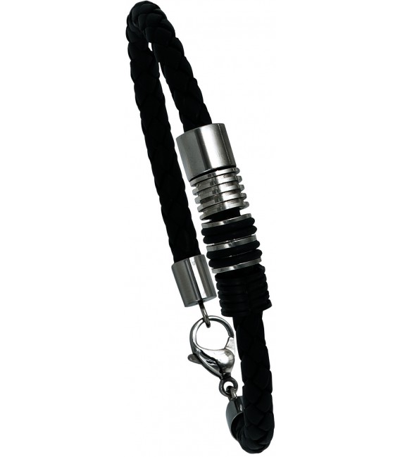 Armband Leder schwarz mit Edelstahl und Kautschuk 21 cm Lederarmband Bild1