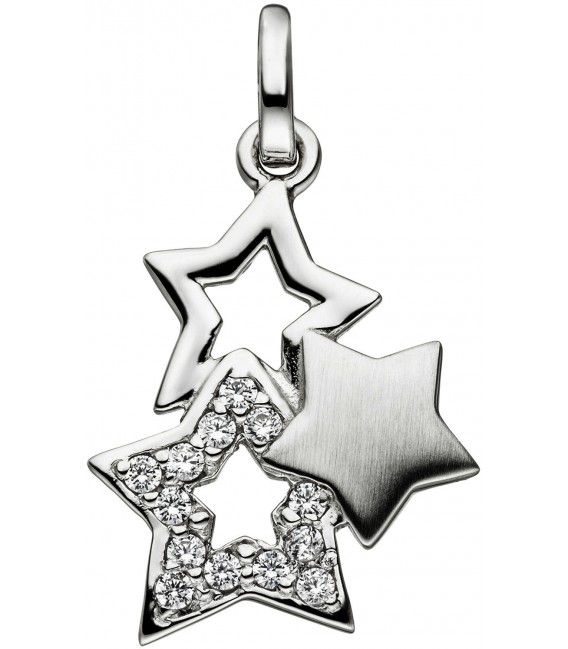 Anhänger Stern Sterne 925 Sterling Silber teil matt 13 Zirkonia Silbersterne Bild1