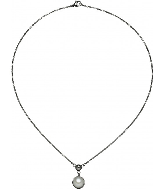 Collier Kette mit Anhänger Edelstahl 1 Süßwasser Perle 45 cm Perlenanhänger Bild2