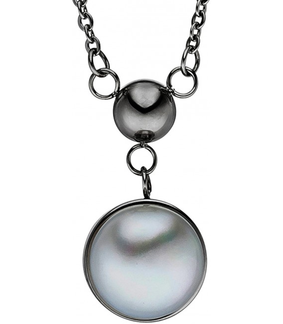 Collier Kette mit Anhänger Edelstahl 1 Süßwasser Perle 45 cm Perlenanhänger Bild4