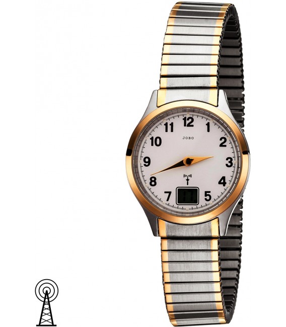 JOBO Damen Armbanduhr Funk Funkuhr Edelstahl bicolor vergoldet Flexband Datum Bild1