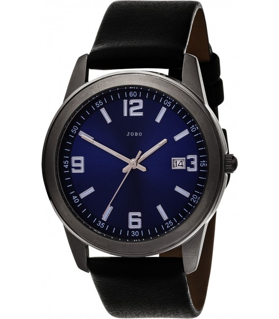 JOBO Herren Armbanduhr Quarz Analog blau Titan Lederband schwarz Herrenuhr Datum Bild1