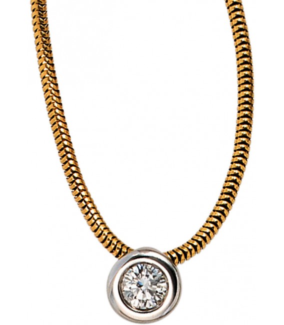 Collier Kette mit Anhänger 585 Gold bicolor 1 Diamant Brillant 42 cm Halskette Bild1